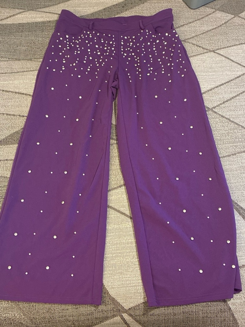 Women’s Purple Embellished Wide-Leg Knit Pants